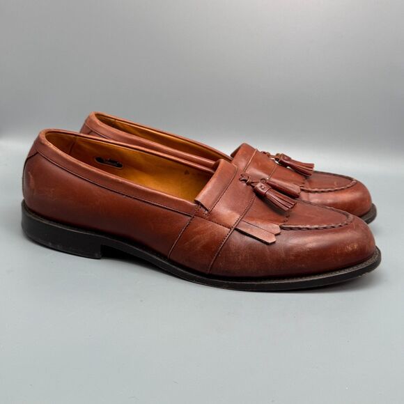 Allen Edmonds Newport Men's 12 Brown Leather Tassel Loafers Round Toe Comfort - Picture 1 of 11